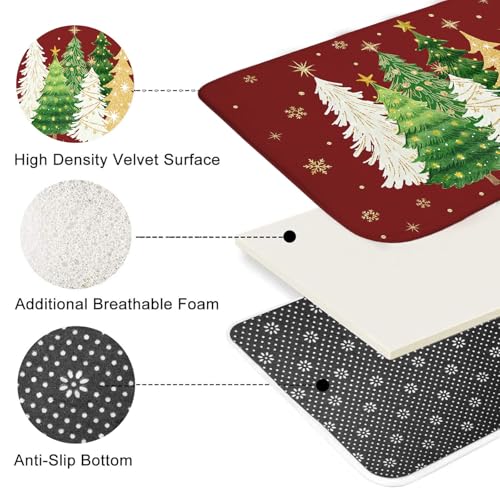 Christmas Tree Shower Curtain Set 4Pcs with Non-Slip Rug, Toilet Lid Cover & Bath Mat