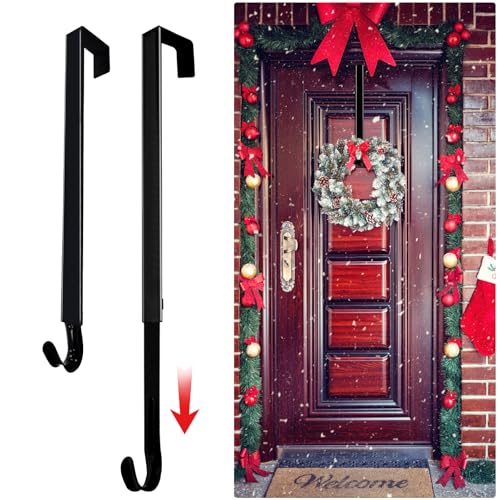 Adjustable Black Over-the-Door Wreath Hanger 15-25 in – Heavy Duty 20 lb