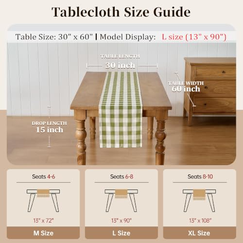 POSEAT Summer Green Gingham Table Runner 108" x 13" (Green) Cotton Blend