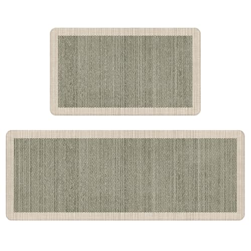 Sage Green Anti-Fatigue Kitchen Rug Set, 2-Piece Cushioned Floor Mats
