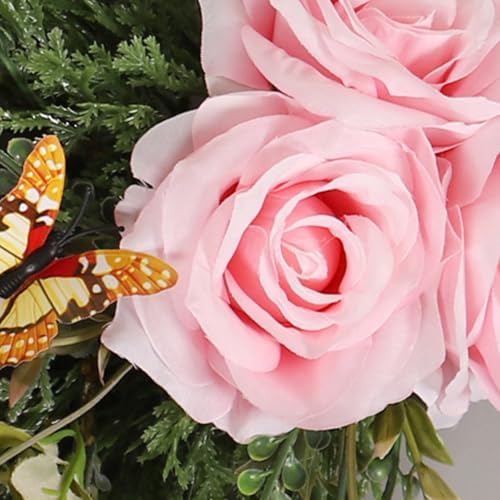 19.7-Inch Artificial Rose and Berry Teardrop Swag for Front Door Decor