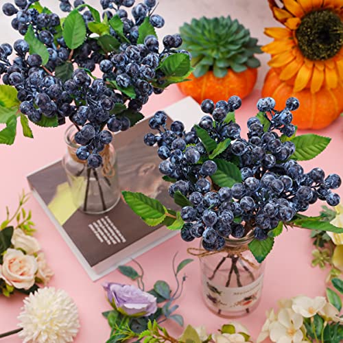 10-Inch Artificial Blueberries with Stems - 3 Pcs for Floral Arrangements