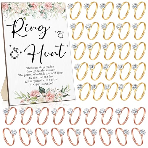 Bridal Shower Ring Hunt Game Set with Wooden Sign and 100 Plastic Rings