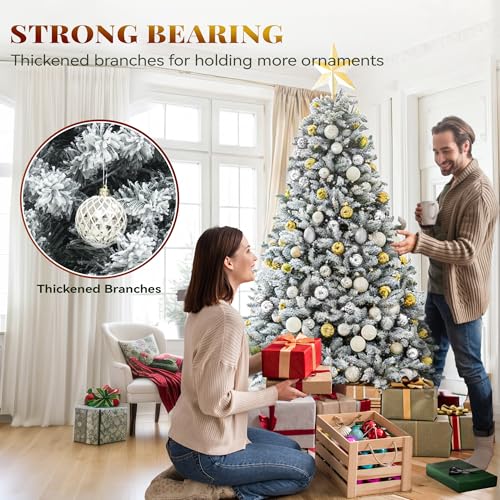 6ft Prelit Snow Flocked Artificial Christmas Tree with Remote Control