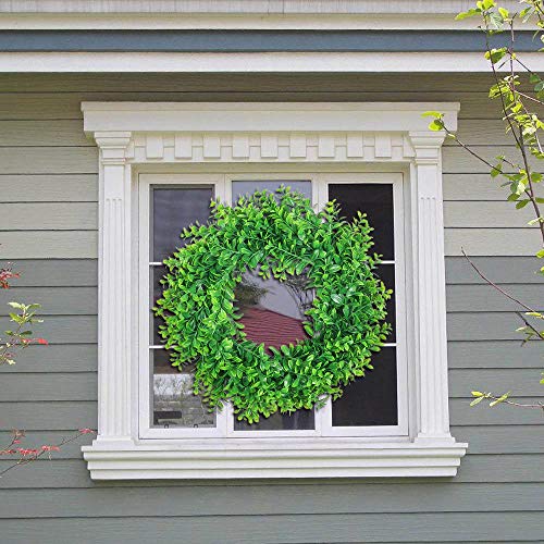 17-Inch Artificial Boxwood Wreath for Front Door, Spring & Summer Decor