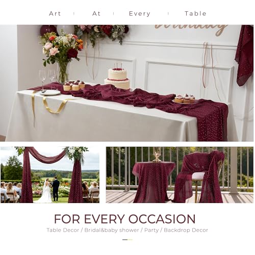 Leetaltree Burgundy Dazzle Table Runner with Hot-Fix Rhinestones, 10ft Gift Set for Wedding & Holiday Decor