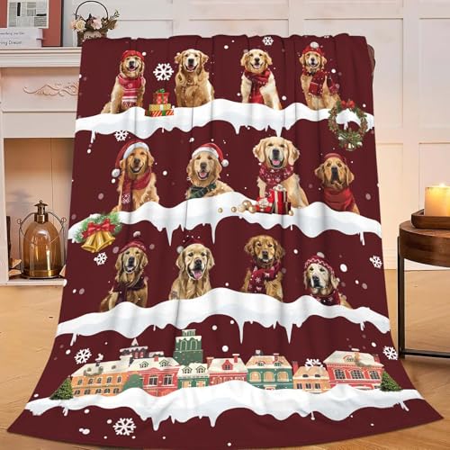 Christmas Golden Retriever Throw Blanket 40x50 Inches Cozy Plush Fuzzy Fleece Gift
