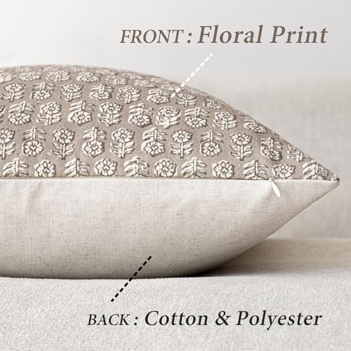 Foindtower Vintage Floral Throw Pillow Covers, 20x20 Inch Set of 2 - Tan Taupe
