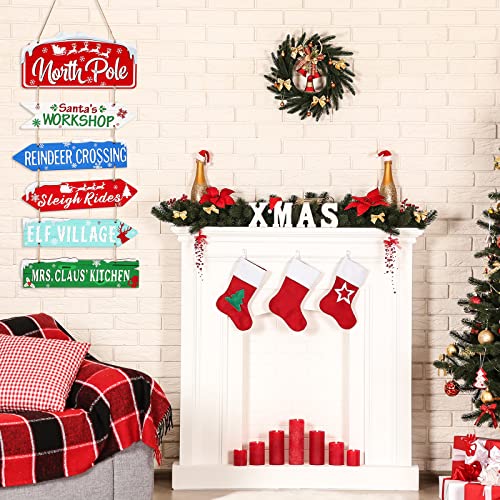 Capoda Christmas Wooden Hanging Sign Decorations - Red, Blue, Green, White - 6 Pack