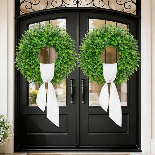 28-Inch Artificial Boxwood Wreath for Front Door, Year-Round Greenery Decor