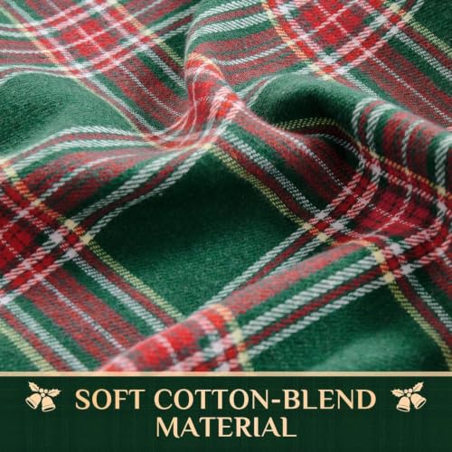 Softalker 55" x 120" Green Christmas Plaid Tassel Tablecloth, Linen Cotton Blend