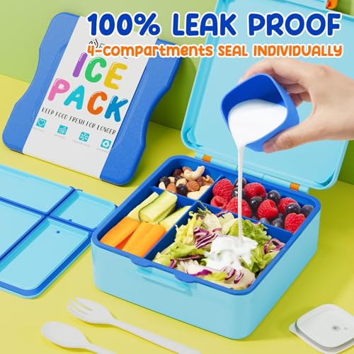 Bento Lunch Box for Kids with Built-in Ice Pack - 4 Compartment Leak Proof