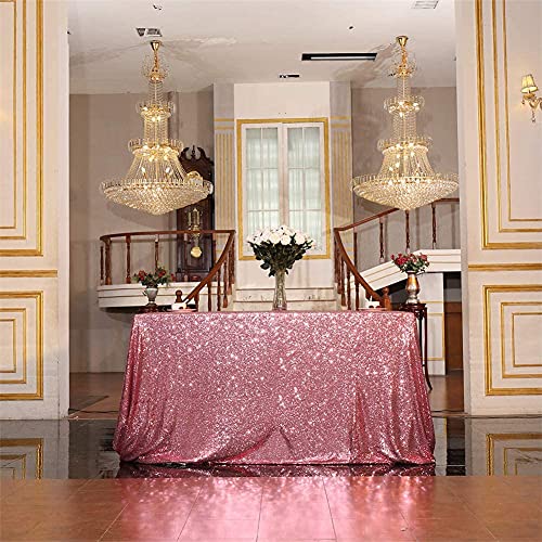 Eternal Beauty Fuchsia Pink 60x120 Inch Sequin Tablecloth — Rectangular Table Cover for Weddings & Parties