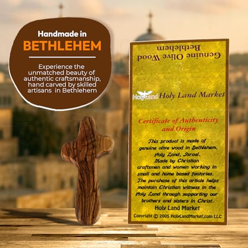 4-Inch Handcrafted Olive Wood Comfort Cross with Velvet Bag & Prayer Card