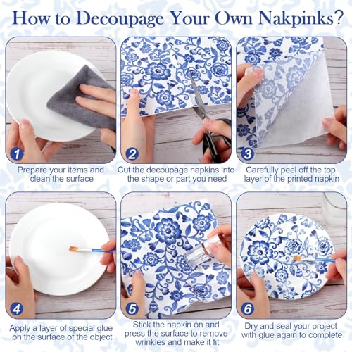 36 Pack Blue and White Floral Decoupage Napkins, 13-Inch Chinoiserie Paper