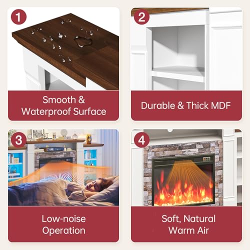 70-Inch Electric Fireplace TV Stand with Open Storage - White & Black Variants