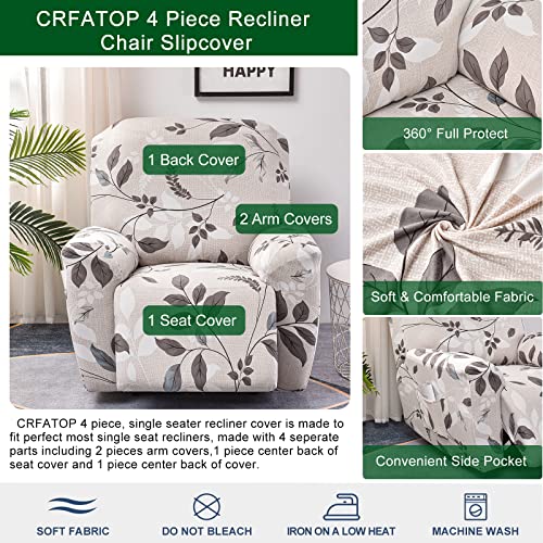 Stretch Recliner Chair Covers - 4 Piece Polyester Spandex Slipcovers