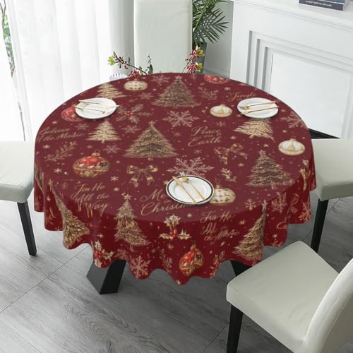 Merry Christmas Round Tablecloth 60 Inch - Waterproof Holiday Decor, Model: THIS listing: 60" (Round) / Merry Christmas-3