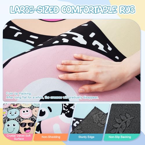 Pastel Smile Face Classroom Rug 5x7 ft Non-Slip Educational Play Mat