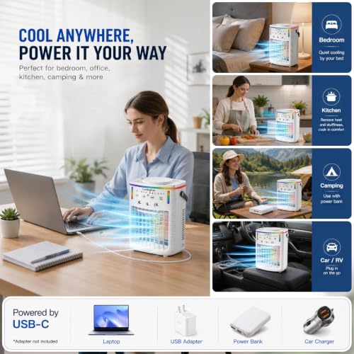4-in-1 Portable Air Conditioner with 1500ML Tank and Remote