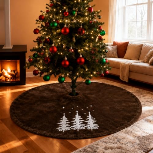 Faux Fur Coffee Brown Tree Skirt 48in for 5-7ft Christmas Tree – Plush Xmas Decor