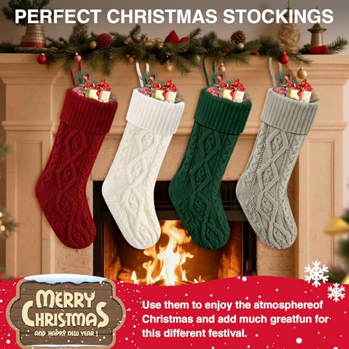 18 Inch Cable Knitted Christmas Stockings for Mantel & Holiday Decor