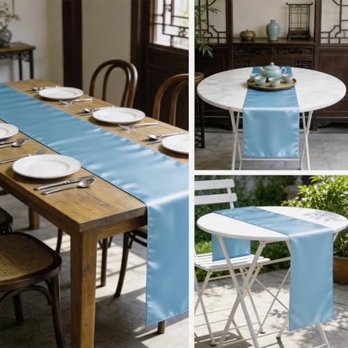 Wedding Satin Table Runner Baby Blue 12 x 108 Inches 10 Pack (JKDMJF)
