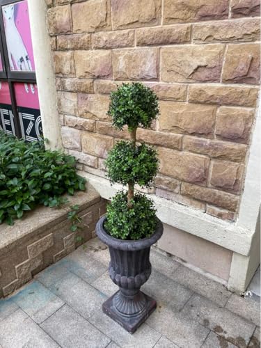 3ft Artificial Triple Ball Boxwood Topiary Tree, UV Resistant Outdoor Plant
