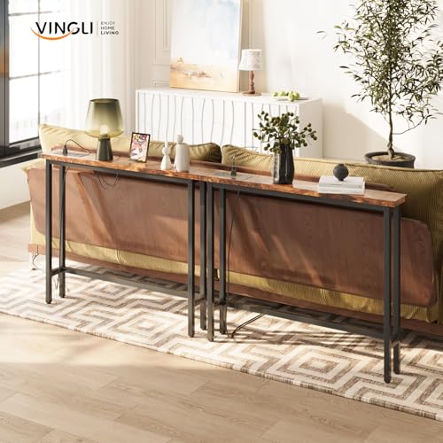 79-Inch Narrow Console Table with Power Outlets and USB, 2-Pack