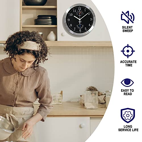 10-Inch Silent Wall Clock with Glass Cover and Aluminum Frame