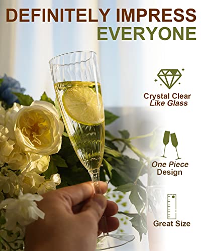 36 Pack 6 Oz Disposable Champagne Flutes, Clear Plastic Wine Glasses