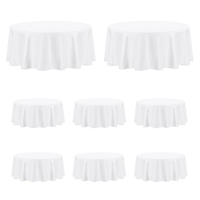 PureFit 8 Pack Round White Table Cloths 70 Inch for Round Tables, Stain and Wrinkle Resistant Table Linens for Home Use, Wedding, Party, Banquet and Camping