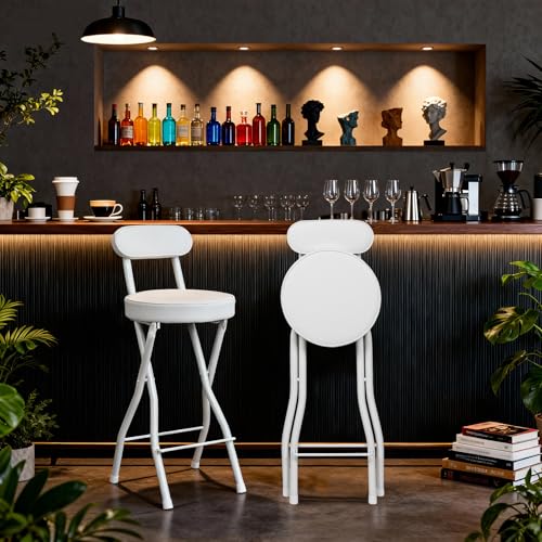Portable Folding Bar Stool with Back - Padded Counter Height Chair (Set of 2)