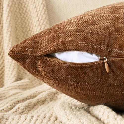 Set of 4 Chenille Throw Pillow Covers 18x18 Inch, Textured Farmhouse Style