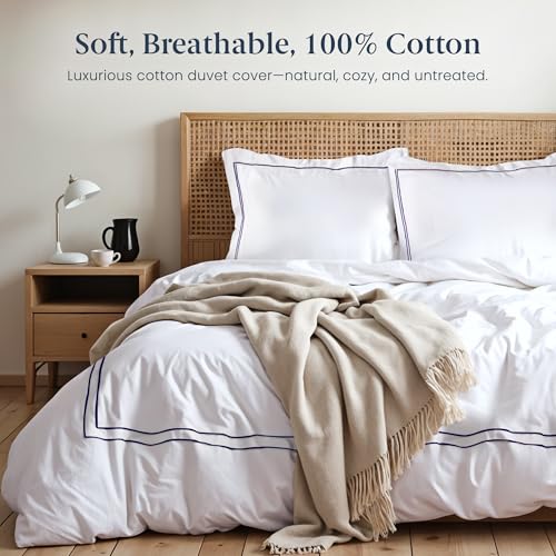 100% Cotton Percale Duvet Cover Set - Queen Size 3 Pieces with 2 Shams