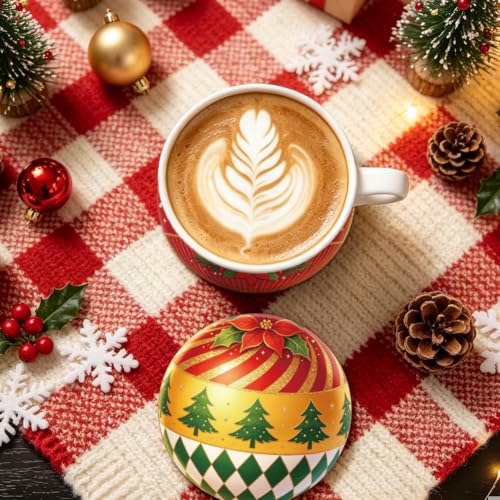 ANATTASOUL Christmas Baubles Coasters Set of 9, 3.9" Round Wooden Coasters, Snowflake/Reindeer/Santa Patterns, Bulk Gift