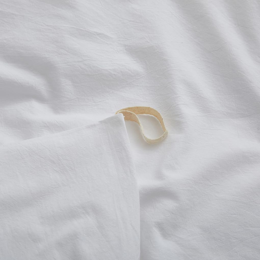 Skiennix 100% Washed Cotton Duvet Cover - Breathable White Queen Size Bedding Set | 90x90 Inches