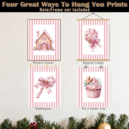 FITIE Home Wall Art Set of 4 Christmas Pink Posters - Girl Bedroom Decor, 8x10, Unframed, Model 27