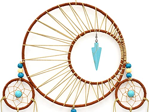 Large Boho Dream Catcher Wall Hanging with Turquoise and Feathers