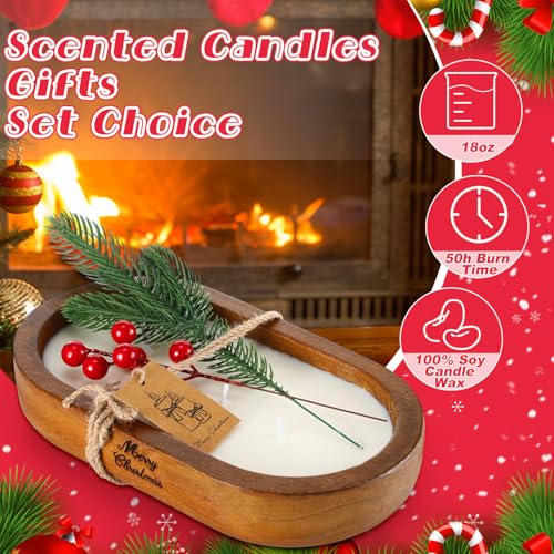 MTLEE 2 Pack Dough Bowl Candle Christmas Wood Candle, 9.4 x 5.7 1.8