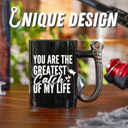 Onebttl Fishing Gift Mug for Husband or Boyfriend – Hook Handle 13.5oz Coffee Cup