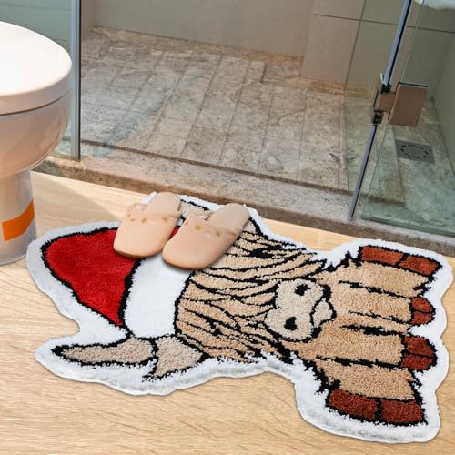 Christmas Highland Cow Rug 35x35 Inch Non Slip Bathroom Mat - Festive Decor