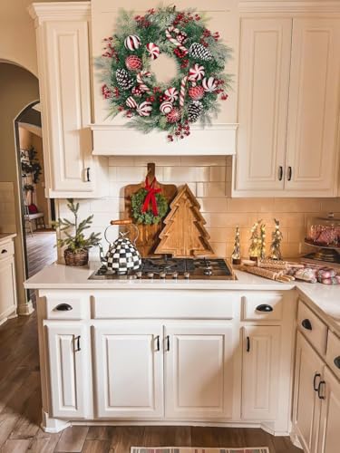 Red 24-Inch Christmas Door Wreath with Candy Canes Pinecones Berries - Indoor & Outdoor Decor