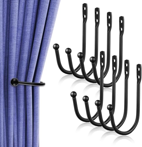 8 Pcs U-Shaped Metal Curtain Holdbacks, Black Wall Mounted Tie Backs