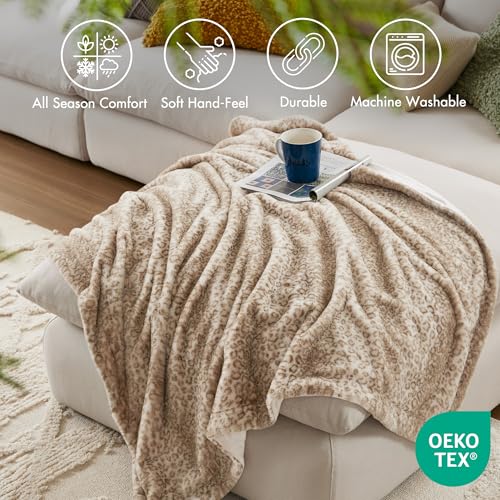 Madison Park Zuri Soft Plush Luxury Oversized Faux Fur Throw Animal Stripes Design, Faux Mink On The Reverse, Modern All Seasons Blanket for Bed, Sofa Couch, Office, Leopard, 60x70