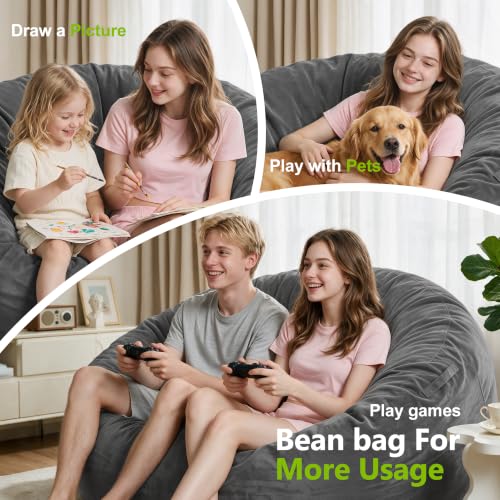 6ft Memory Foam Bean Bag Chair with Washable Velvet Cover and Handle