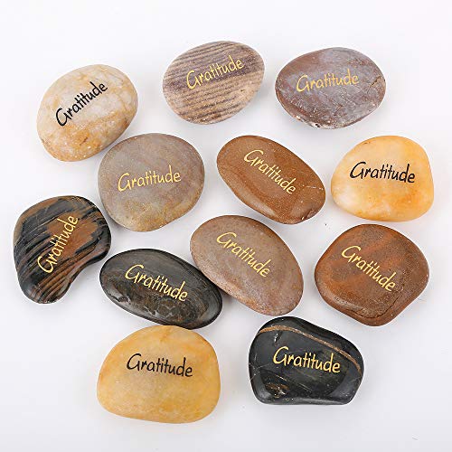 12pcs Engraved Gratitude Stones, Natural River Rock Pocket Stones