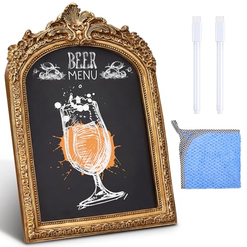 Vintage Gold Arch Chalkboard Sign with Stand - 7x10 Inch Tabletop Menu Board