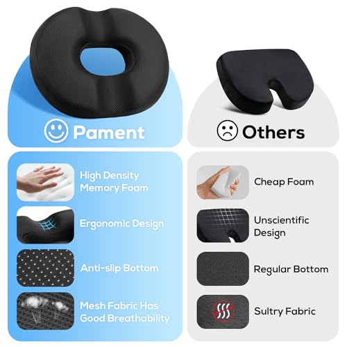 Black Large Donut Pillow Seat Cushion for Postpartum Sciatica Hemorrhoids Office & Car Use