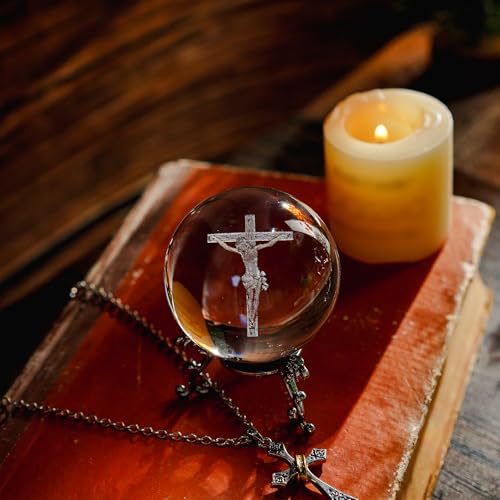Zeershee 2.3" Jesus Crystal Ball with Triangular Stand - Cross Jesus Gift